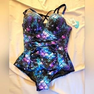 Torrid Mermaid Galaxy Strappy back Swimsuit - full bust size 1F